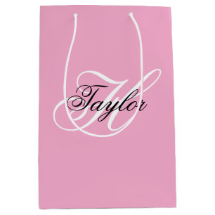 Sacola Para Presentes Média Monograma Elegante Preto e Branco Rosa