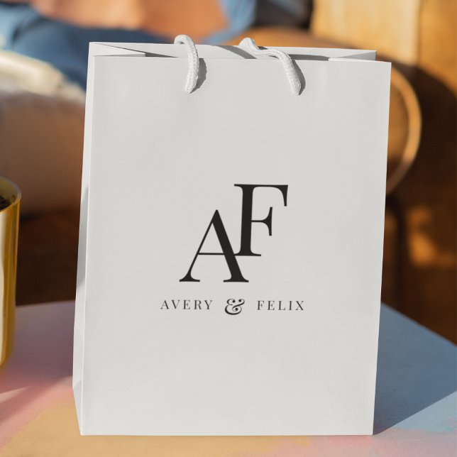 Sacola Para Presentes Média Monograma Elegante Simples Minimalista (Criador carregado)