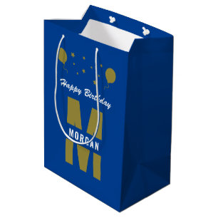 Sacola Para Presentes Média Monograma Feliz Aniversário Qualquer Idade Azul Br