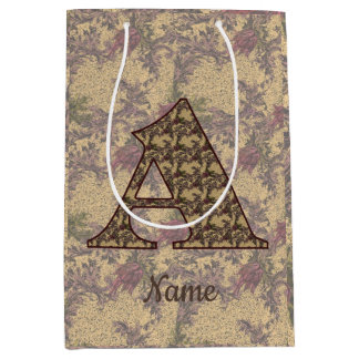 Sacola Para Presentes Média Monograma Floral Inicial A Elegante Personalizado