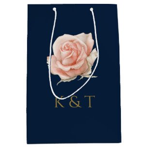 Sacola Para Presentes Média Monograma Floral Personalizado Cor-de-Rosa Esbranq