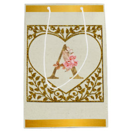 Sacola Para Presentes Média Monograma Floral Personalizado, De A a Z