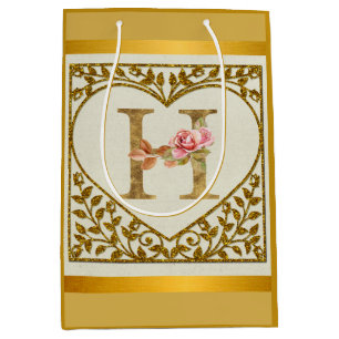 Sacola Para Presentes Média Monograma Floral Personalizado, De A a Z 