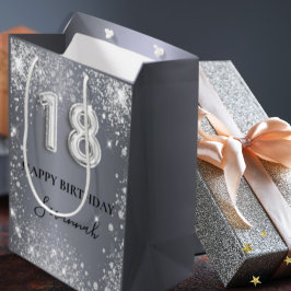 Sacola Para Presentes Média Monograma glamouroso de prata de 18 anos