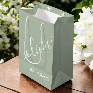 Sacola Para Presentes Média Monograma Minimalista Verde de Bridesmaid