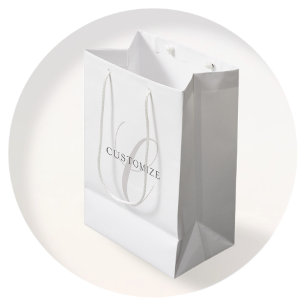 Sacola Para Presentes Média Monograma Moderno Elegante Cinza e Branco (editá