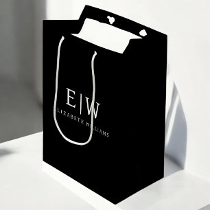 Sacola Para Presentes Média Monograma Moderno Minimalista Preto e Branco