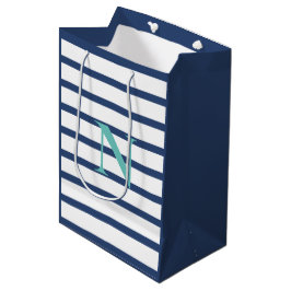 Sacola Para Presentes Média Monograma Personalizado com Stripes Azuis