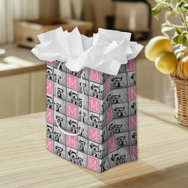 Sacola Para Presentes Média Monograma Personalizado de Colagem de Fotos do Ins (Custom Gift Bag)