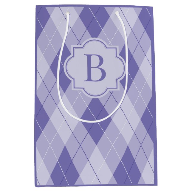 Sacola Para Presentes Média Monograma Personalizado Lilac Argyle Roxo (Frente)