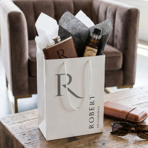 Sacola Para Presentes Média Monograma Personalizado Preto e Branco para Padrin