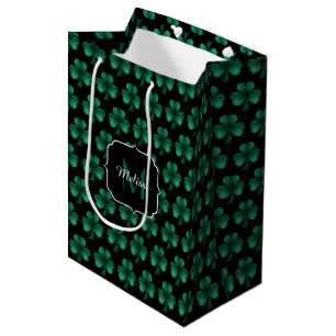 Sacola Para Presentes Média Monograma preto de Shamrock Verde Sparkle Emerald