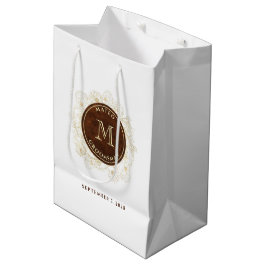 Sacola Para Presentes Média Monograma Rústico em Ouro para Padrinhos