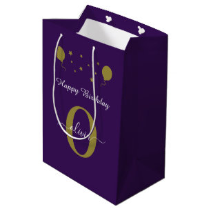 Sacola Para Presentes Média Monograma Script Feliz Aniversário Puro Dourado