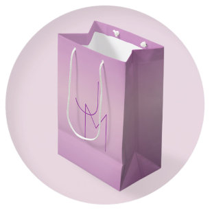 Sacola Para Presentes Média Monograma Único Sobreposto   Rosa Lavanda Suave