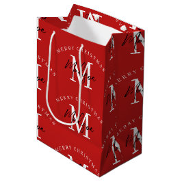Sacola Para Presentes Média Monograma Vermelho de Feliz Natal Personalizado