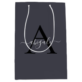 Sacola Para Presentes Média Monogramado Preto Âncora Cinza | Minimalista Elega