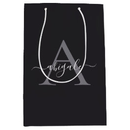 Sacola Para Presentes Média Monogramado Preto Cinza Carvão | Minimalista Elega