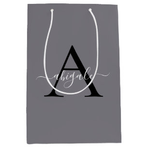 Sacola Para Presentes Média Monogramado Preto Fossil Cinza   Minimalista Elega