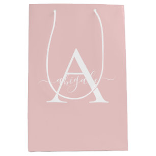 Sacola Para Presentes Média Monogramado Rosa Bebê Minimalista Elegante
