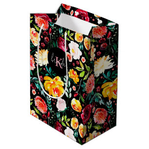 Sacola Para Presentes Média Monogramas coloridos de flores de jardim inglês