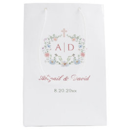 Sacola Para Presentes Média Monogramas de Casamento Religioso de Moldura Flora