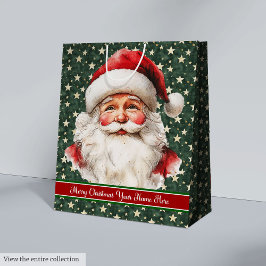 Sacola Para Presentes Média Monogramas de Natal Gift Bag Vintage Papai Noel