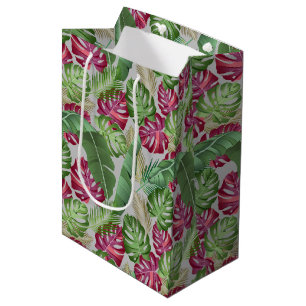 Sacola Para Presentes Média Monstera Tropical e Folhas de Palma