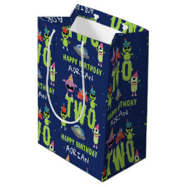Sacola Para Presentes Média Monstro Alien Cute Espaço Nome Idade Aniversário C