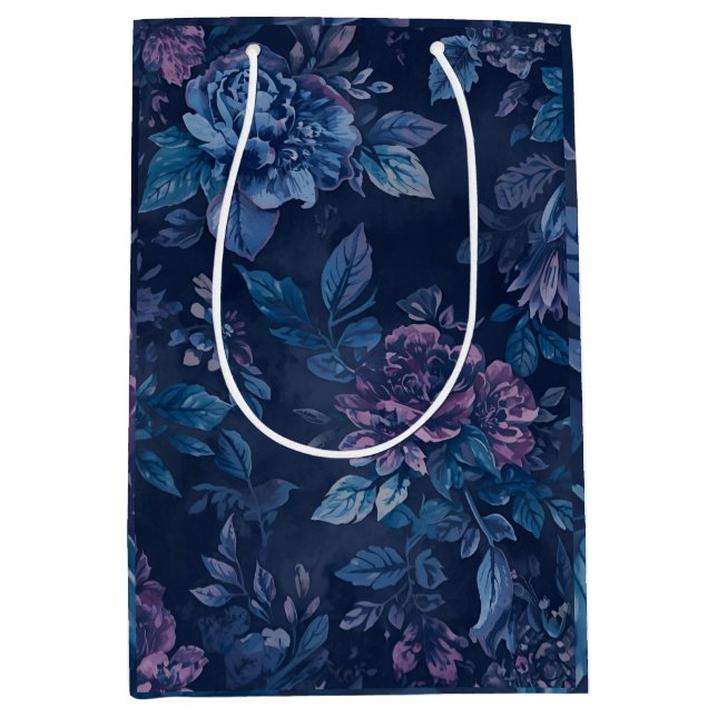 Sacola Para Presentes Média Moody Midnight Floral Wine Carrier (Frente)