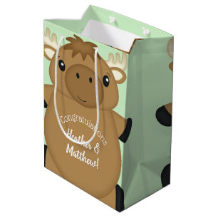 Sacola Para Presentes Média Moose Chá de fraldas Verde