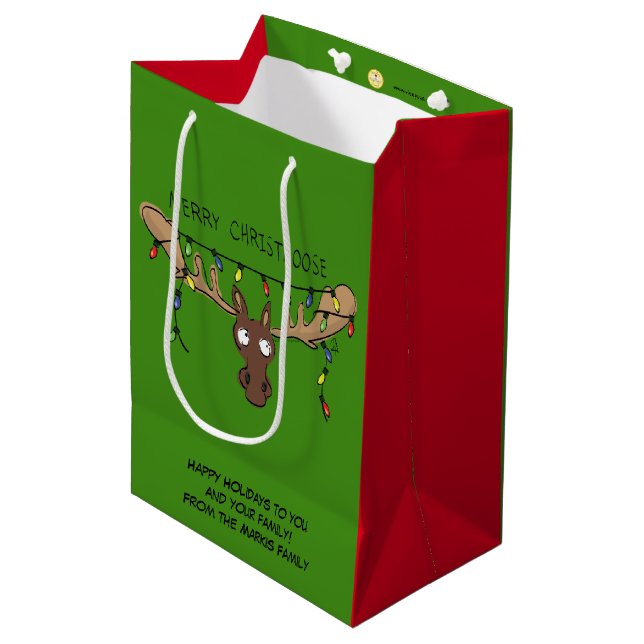 Sacola Para Presentes Média Moose Cute Engraçado Natal (Frente inclinada)