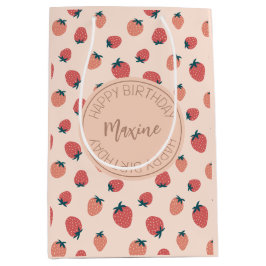 Sacola Para Presentes Média Morangos, Florais e Tema do Padrão Abstrato