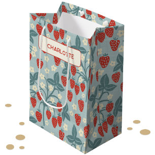 Sacola Para Presentes Média Morangueiro Antigo Personalizado Floral Botânico