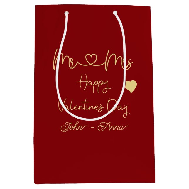 Sacola Para Presentes Média Mr & Mrs Happy Valentine's Day Gift Bag (Frente)