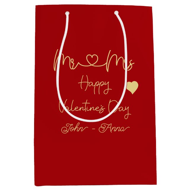 Sacola Para Presentes Média Mr & Mrs Happy Valentine's Day Gift Bag (Frente)