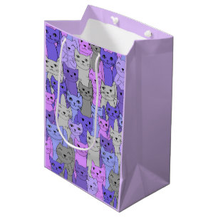 Sacola Para Presentes Média Muitos gatos roxos - Design do presente Saco