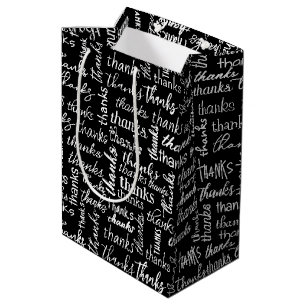 Sacola Para Presentes Média Muitos Obrigados Texto Branco A Preto