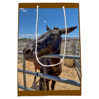 Sacola Para Presentes Média Mula burro cavalo tão amigável com palha
