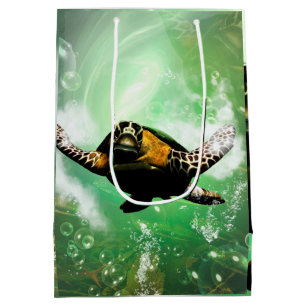 Sacola Para Presentes Média Mundo subaquático com seaturtle