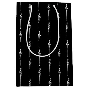Sacola Para Presentes Média Música Motif Derretendo Treble Clef Branco e Preto