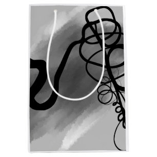 Sacola Para Presentes Média Na grade: Cinza Abstrato, Preto e Branco
