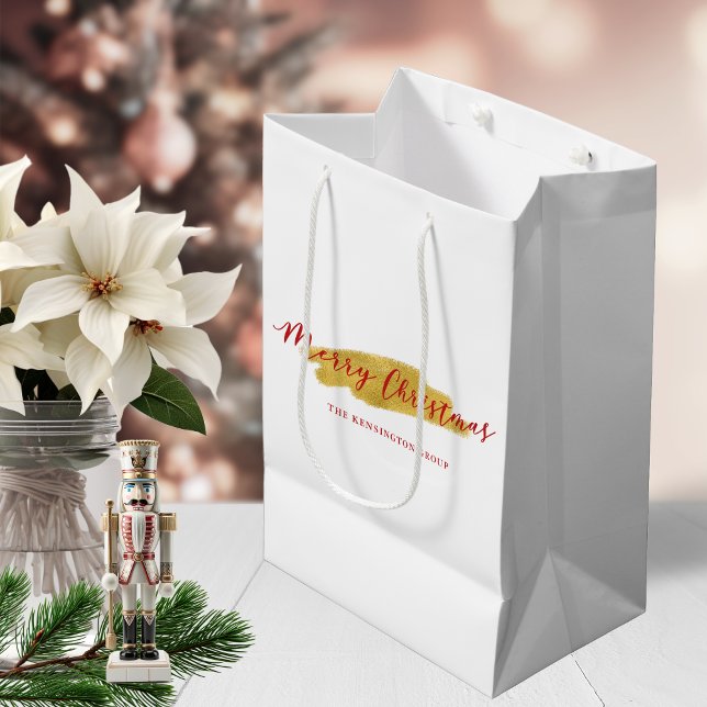 Sacola Para Presentes Média Na moda Chic Gold Foil Feliz Natal (Stylish Chic Gold Foil Merry Christmas Medium Gift Bag)