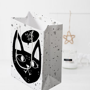 Sacola Para Presentes Média Na moda com amor Gato Negro Escandinavo