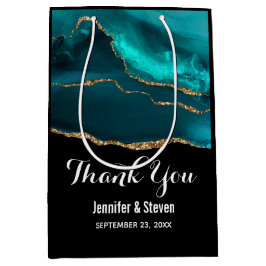 Sacola Para Presentes Média Na moda moderno de Agate Teal e Casamento Dourado 