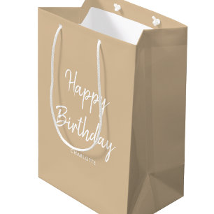 Sacola Para Presentes Média Na moda Moderno Feliz Aniversário Dourado