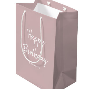 Sacola Para Presentes Média Na moda Moderno Feliz Aniversário Dusty Rosa