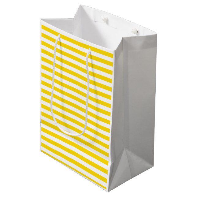 Sacola Para Presentes Média Na moda Modish Yellow White Strips Modelo (Frente inclinada)