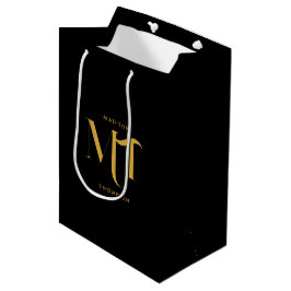 Sacola Para Presentes Média Na moda preto e Dourado Monograma - Letras iniciai