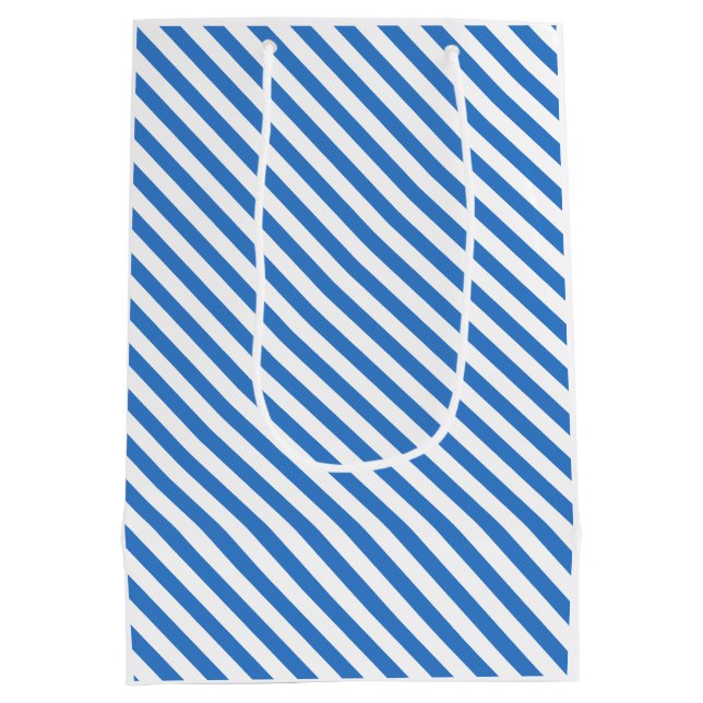 Sacola Para Presentes Média Na moda Trendy Modelo Modern Blue Stripes (Verso)